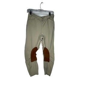 Custom Riding Women Size 28R Breeches Equestrian Crop Pants Tan Suede Patches